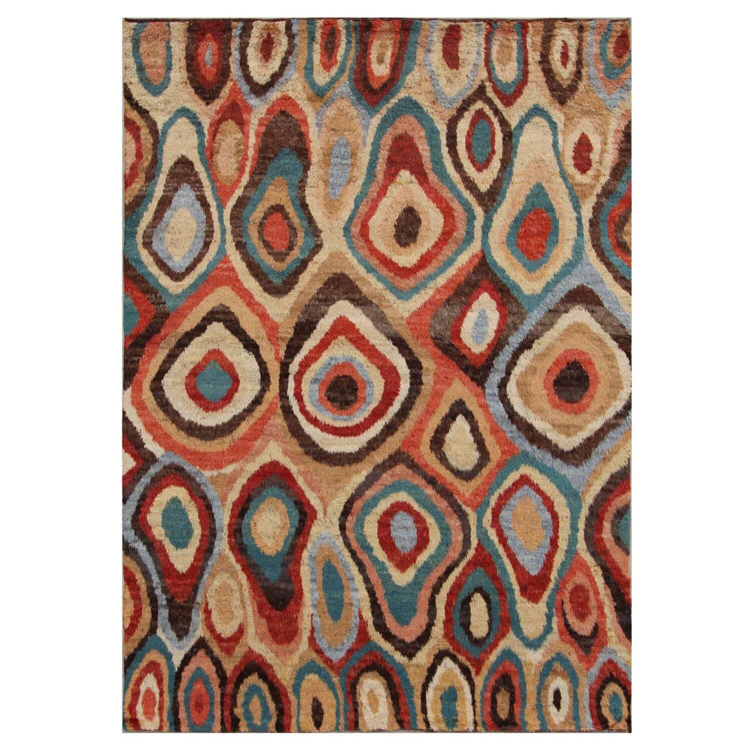 Rio Grande Multicolored Contemporary Hand-Knotted Wool Rug For Sale