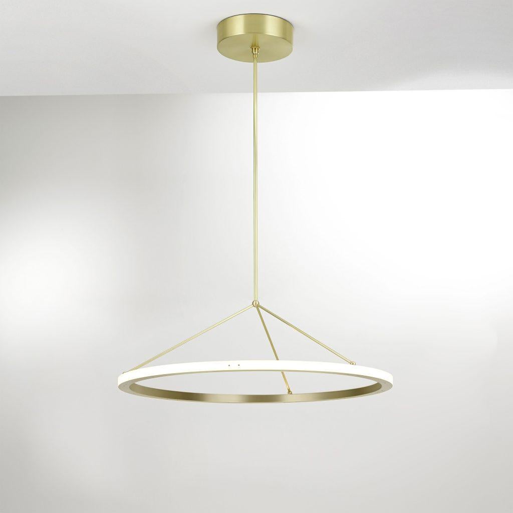 RIO Out pendant by Kaia
Dimensions: Ø90 x 2.5 x 2.7 cm
LED technology, 24 V*, warm white
2700 K, 4070 source lumens,
Energy class A; lifetime 60 000 h.
Materials: brushed brass, acrylic.

Also Available: Different materials, please contact
