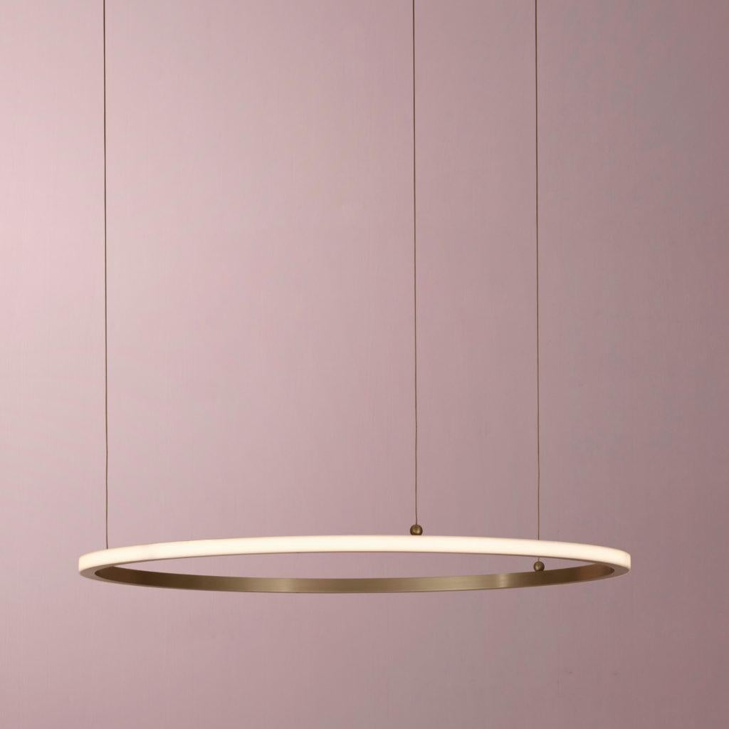 RIO Out Suspension by Kaia
Dimensions: Ø90 x 2.5 x 2.7 cm
LED technology, 24 V*, warm white
2700 K, 4070 source lumens,
Energy Class A; Lifetime 60 000 h.
Materials: Brushed brass, acrylic.

Also available: Different materials

All our lamps can be