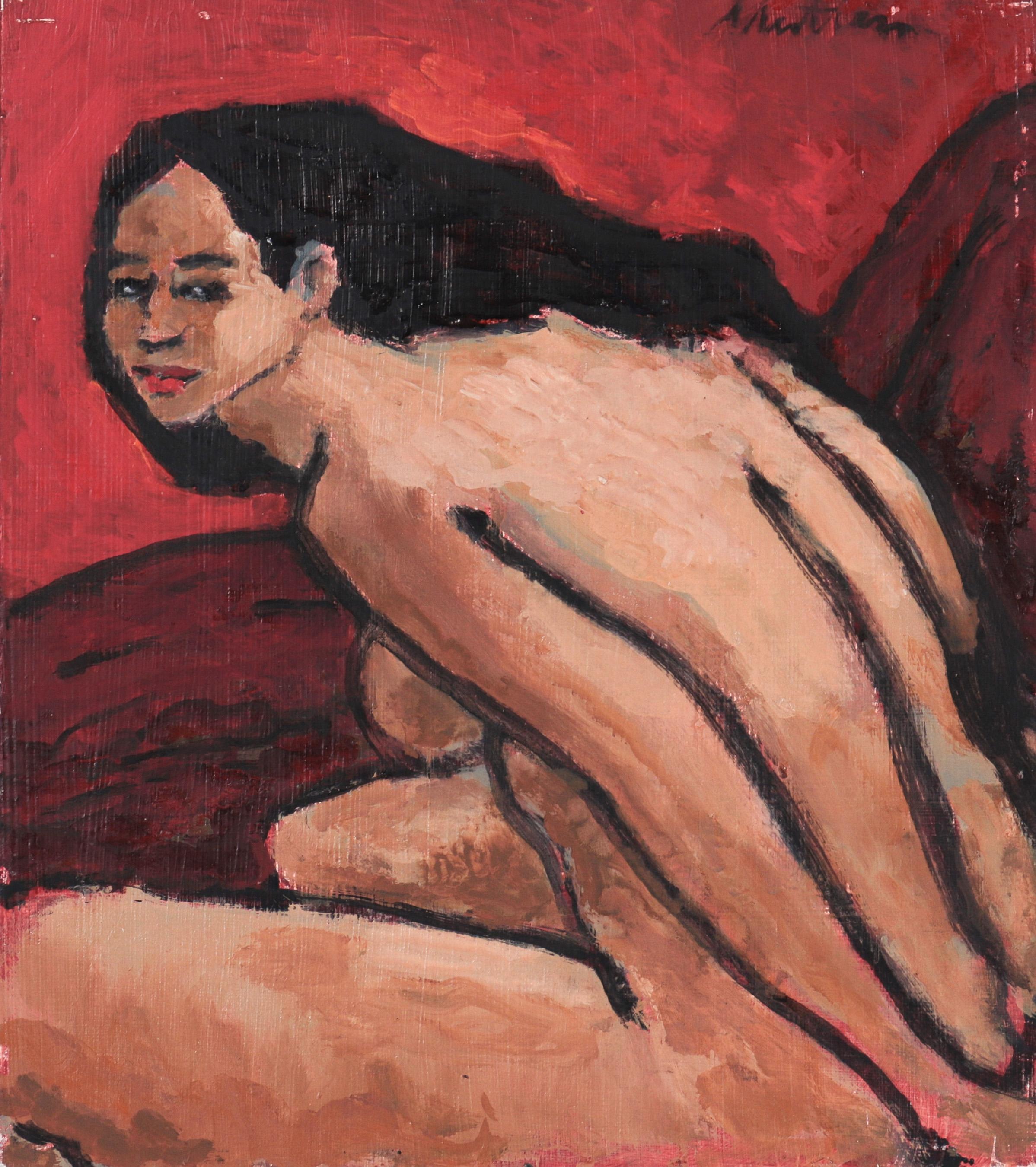 Rip Matteson Nude Painting - Gazing Seated Nude Late 20th Century Oil