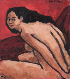 Gazing Seated Nude Late 20th Century Oil