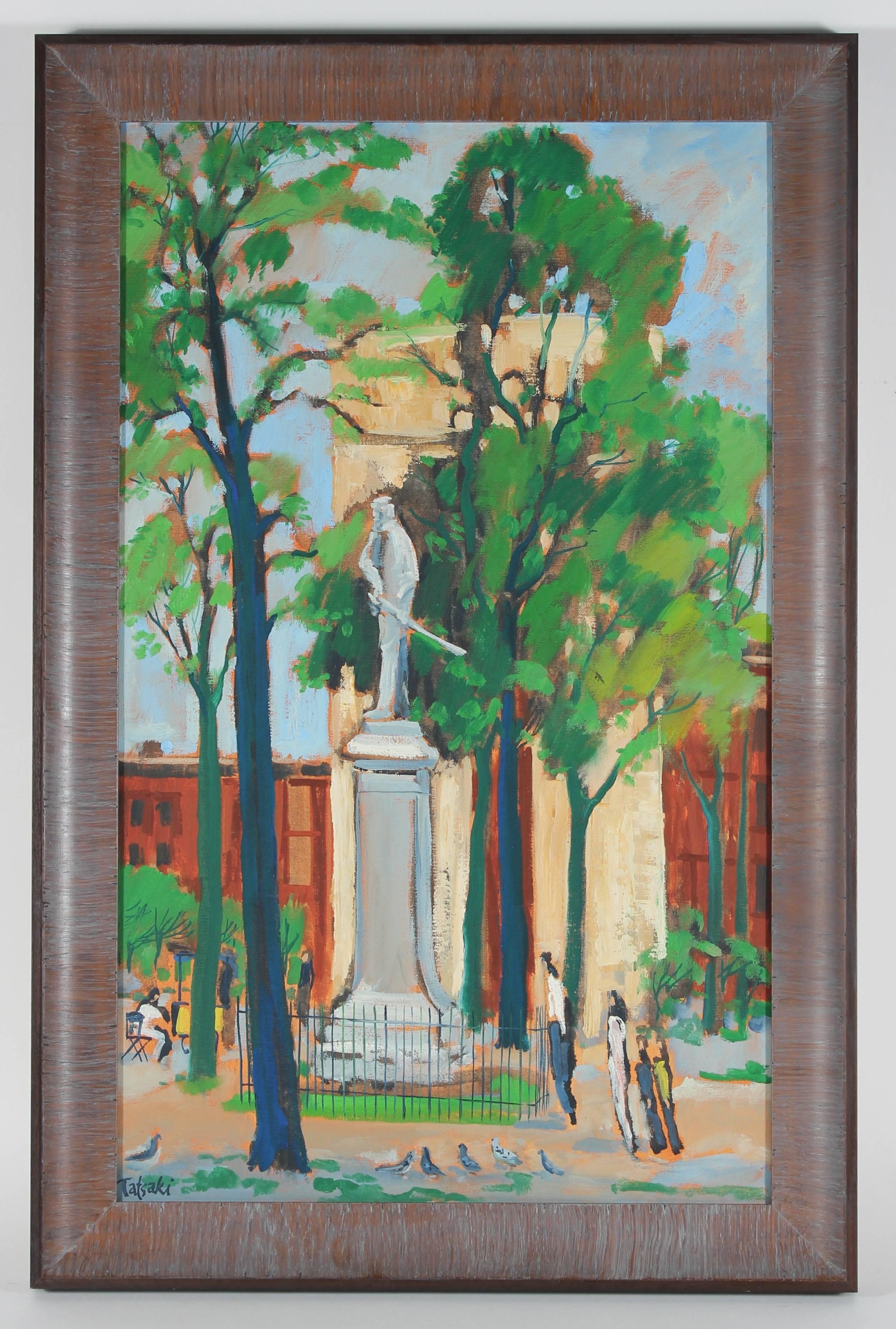 Rip Matteson Landscape Painting - "New York", 1969 Washington Square Park Scene in Oil, American Modern