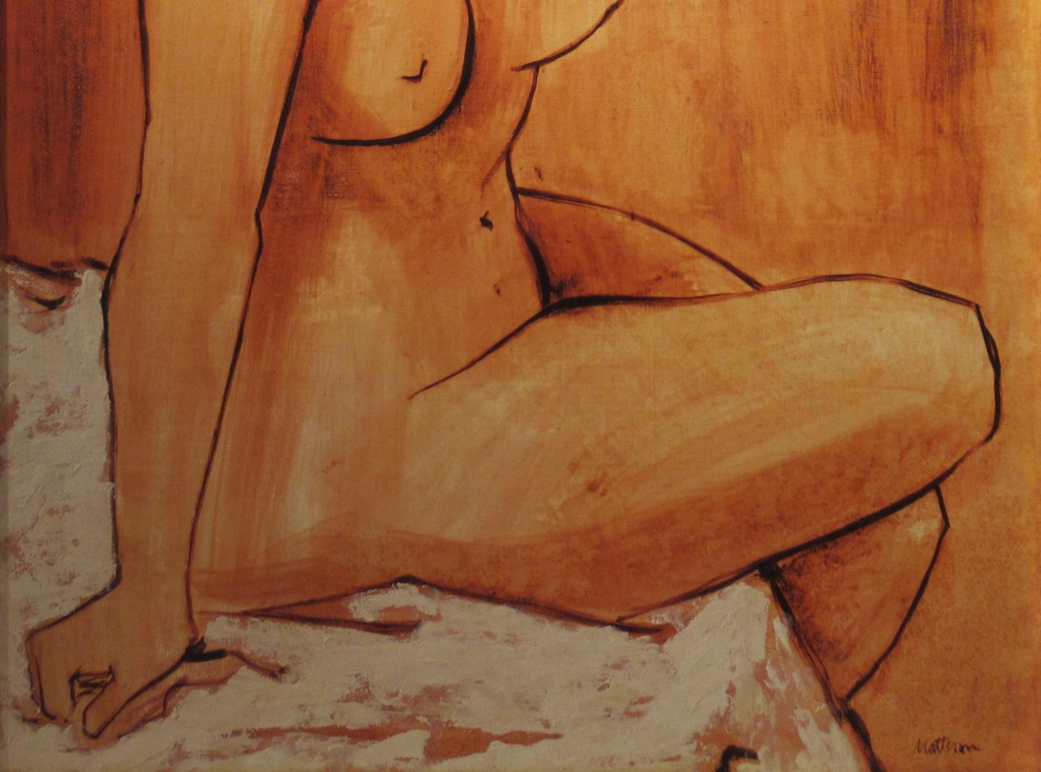 Nude  - Brown Figurative Painting by Rip Matteson