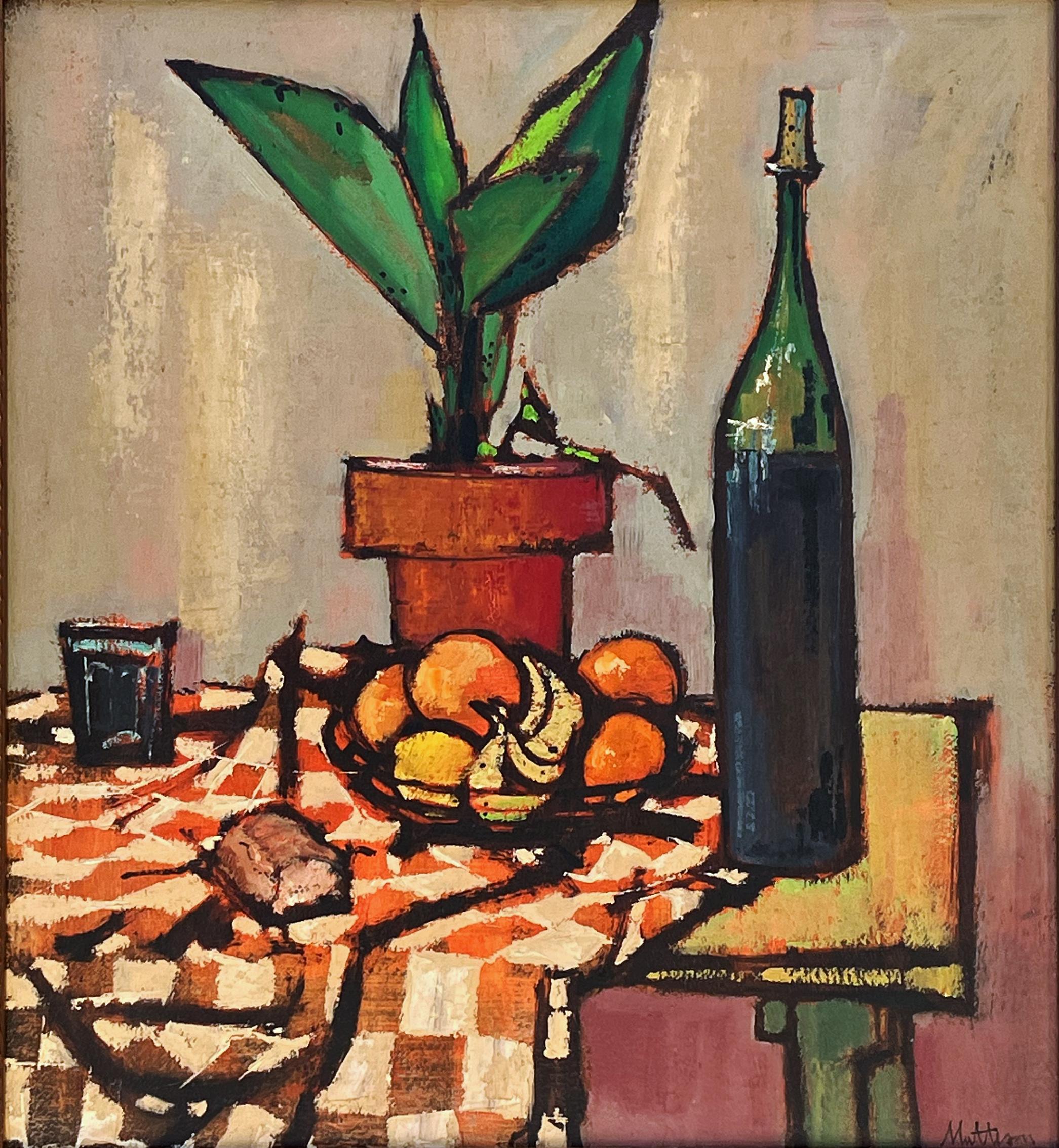 Still Life with Wine Bottle - Painting by Rip Matteson