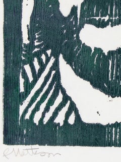 Artist Self Portrait 20th Century Woodcut in Green