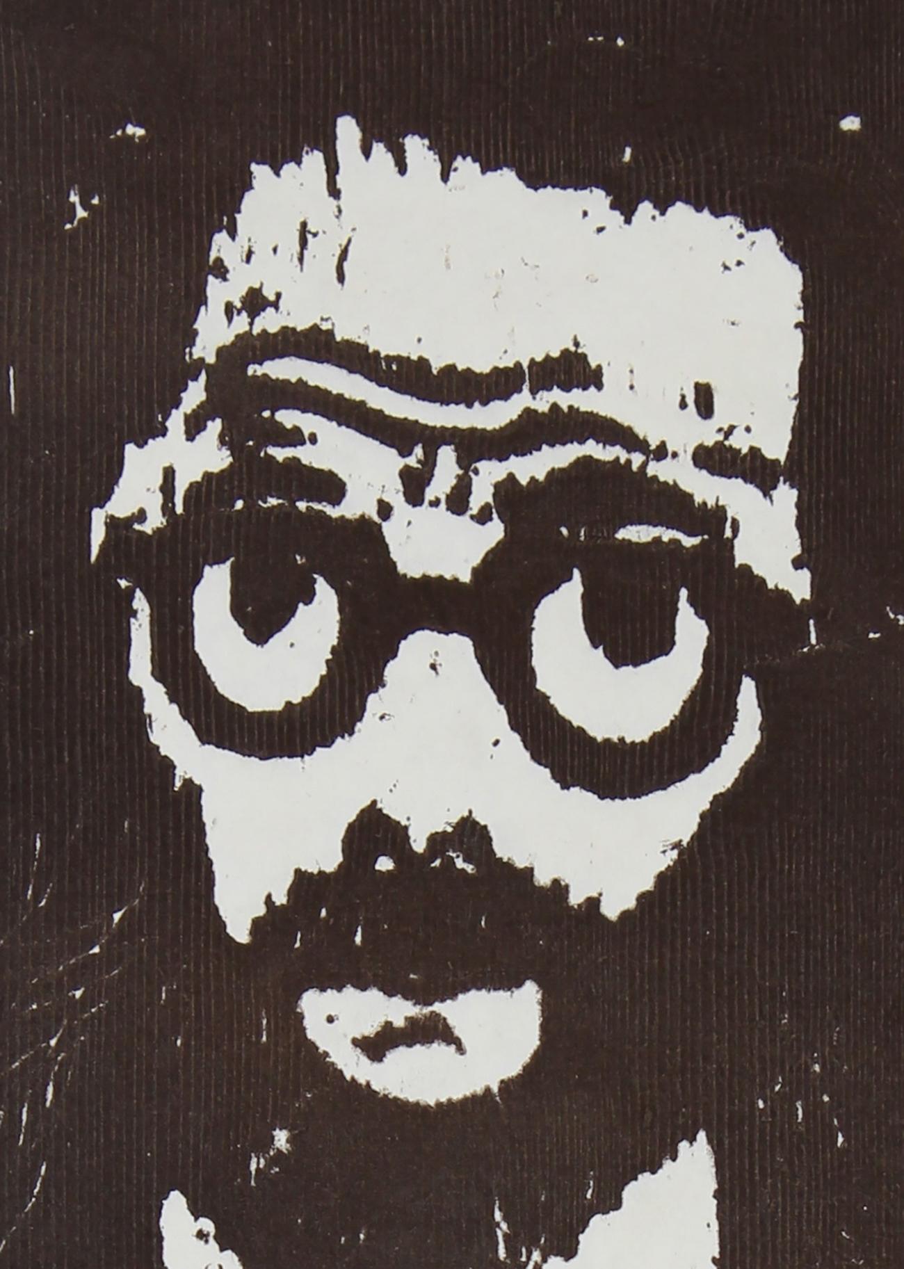 Woodcut Self-Portrait of The Artist with Glasses and Beard, Circa 1970s - Print by Rip Matteson