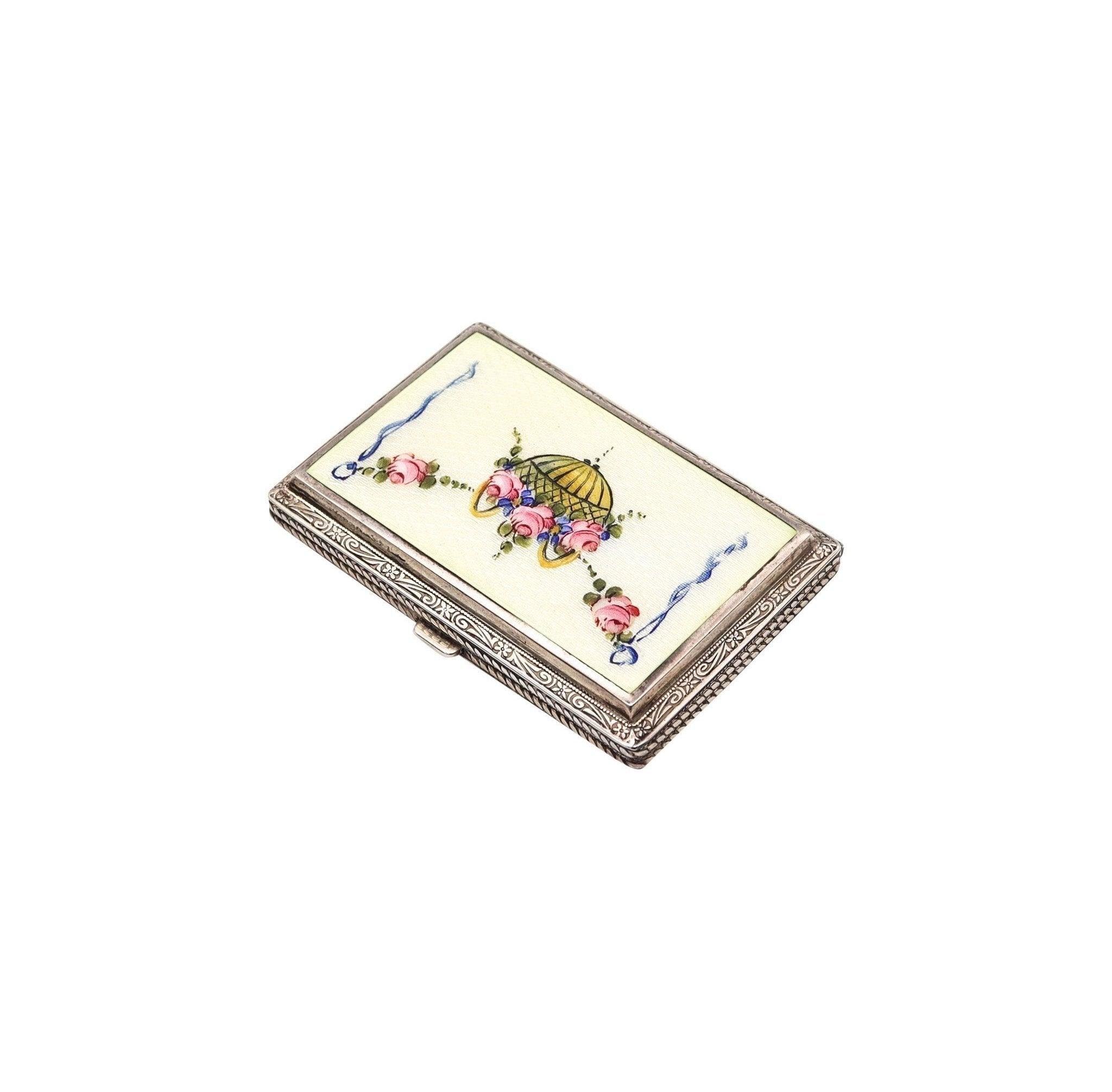 RIPLEY & GOWAN 1920 Art Deco Guilloche Enamel Box In .925 Sterling Silver en vente 2