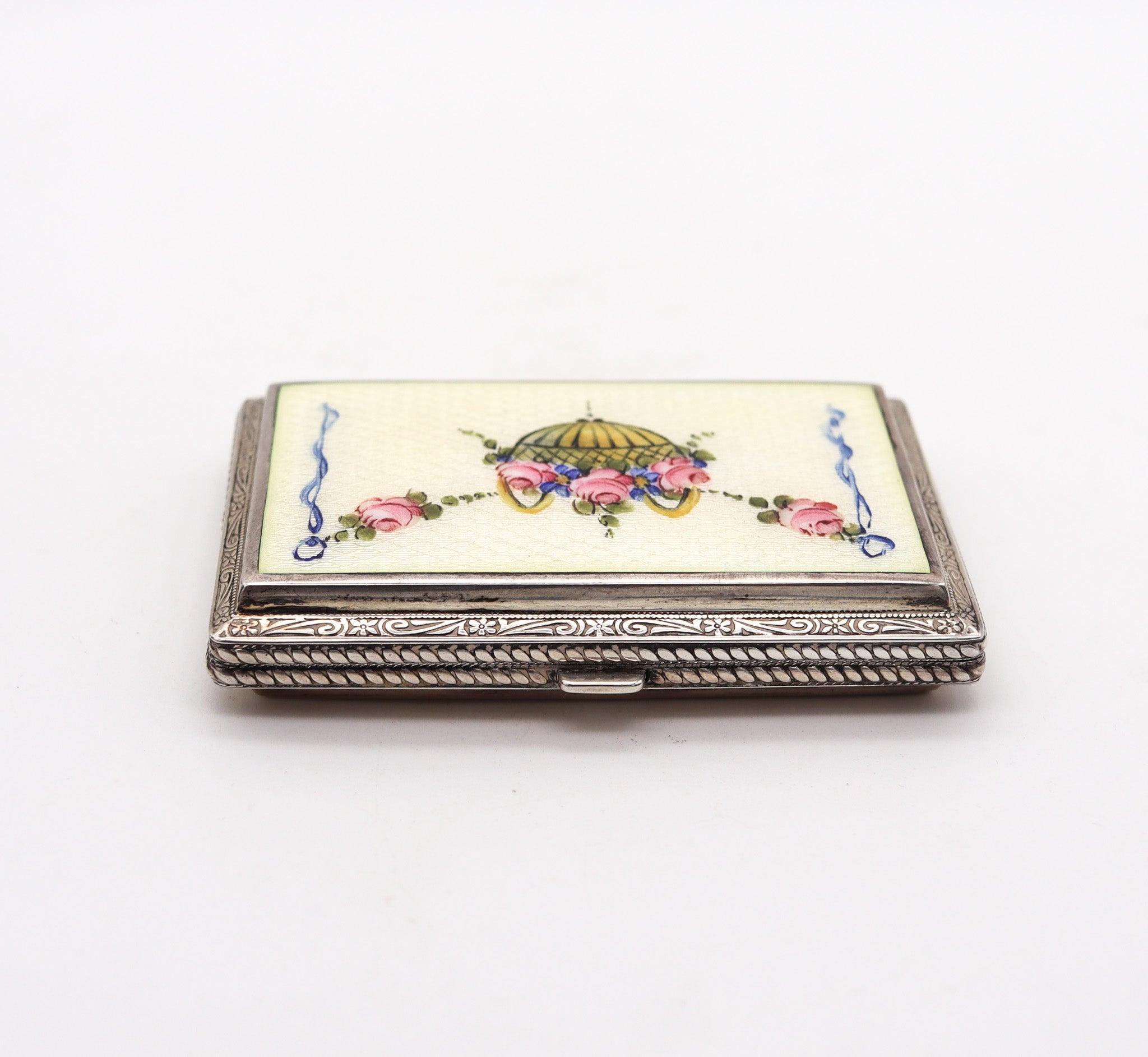 Américain RIPLEY & GOWAN 1920 Art Deco Guilloche Enamel Box In .925 Sterling Silver en vente