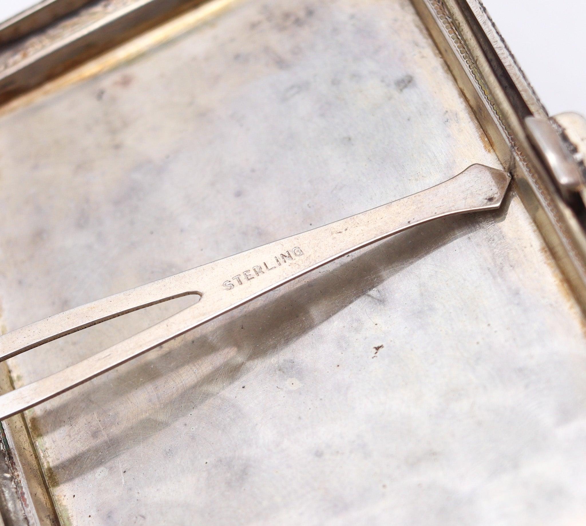 RIPLEY & GOWAN 1920 Art Deco Guilloche Enamel Box In .925 Sterling Silver Excellent état - En vente à Miami, FL