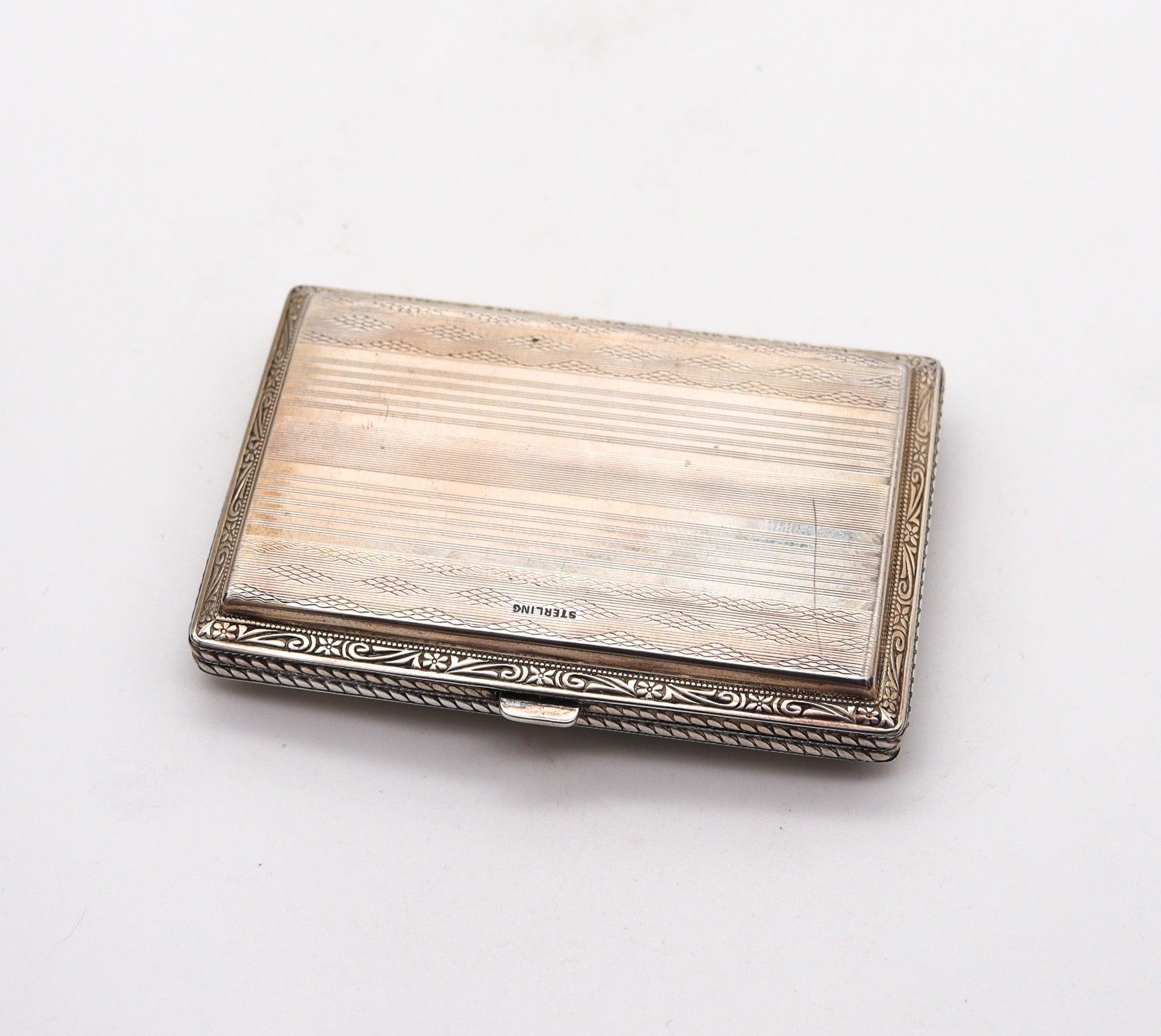 RIPLEY & GOWAN 1920 Art Deco Guilloche Enamel Box In .925 Sterling Silver en vente 1