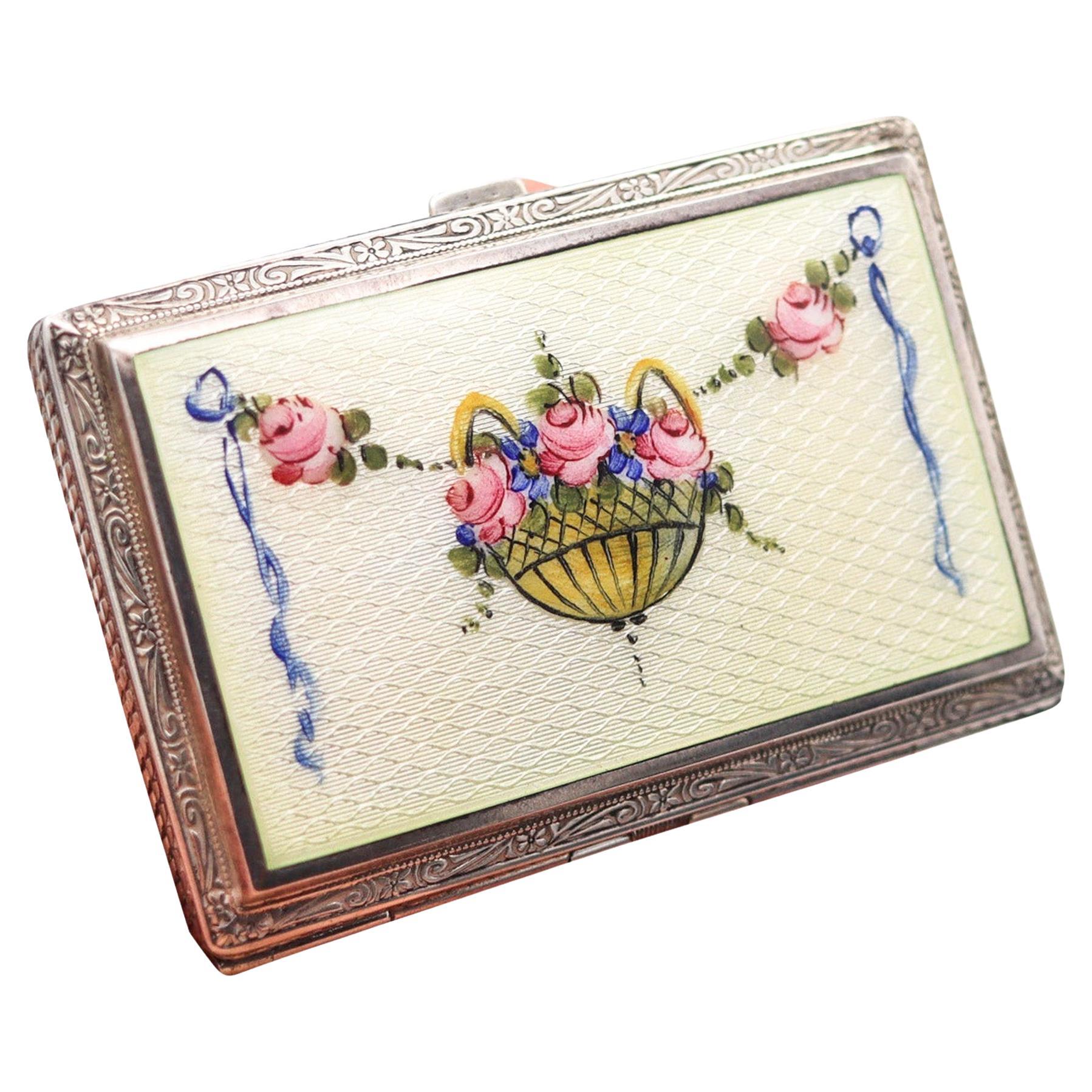 RIPLEY & GOWAN Caja de esmalte guilloché Art Déco de 1920 en plata de ley 925