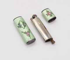 RIPLEY & GOWAN 1928 Art Deco .925 Sterling Guilloche Enamel Purse Petrol Lighter