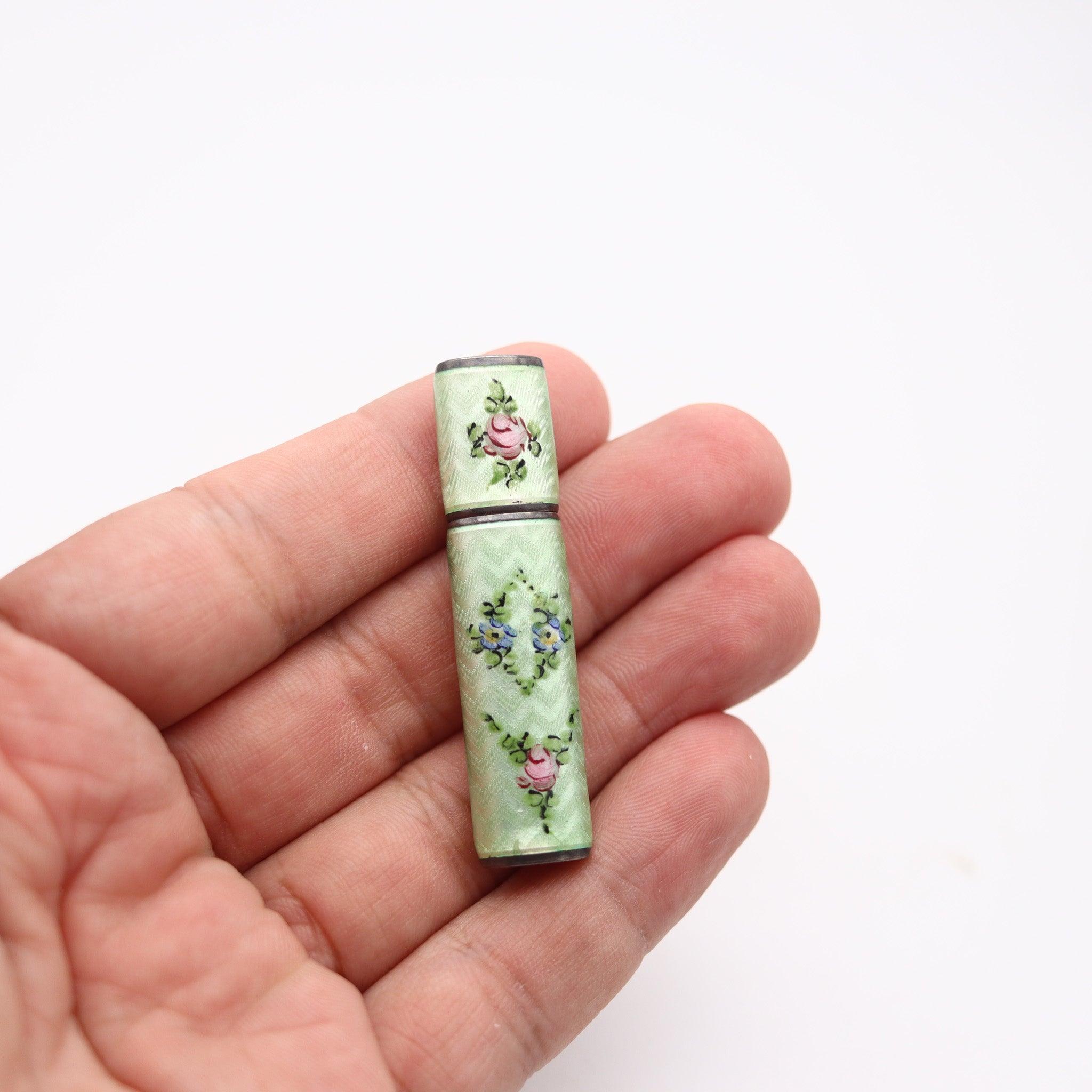 Enameled RIPLEY & GOWAN 1928 Art Deco .925 Sterling Guilloche Enamel Purse Petrol Lighter For Sale