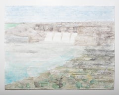 Dam (Percy Priest)- Green, Blue, Painting, Watercolor, Paper, Landscape, Water