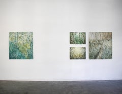 Transpiration 3- Blue, Green, Watercolor, Painting, Landscape, Natural, Leaves