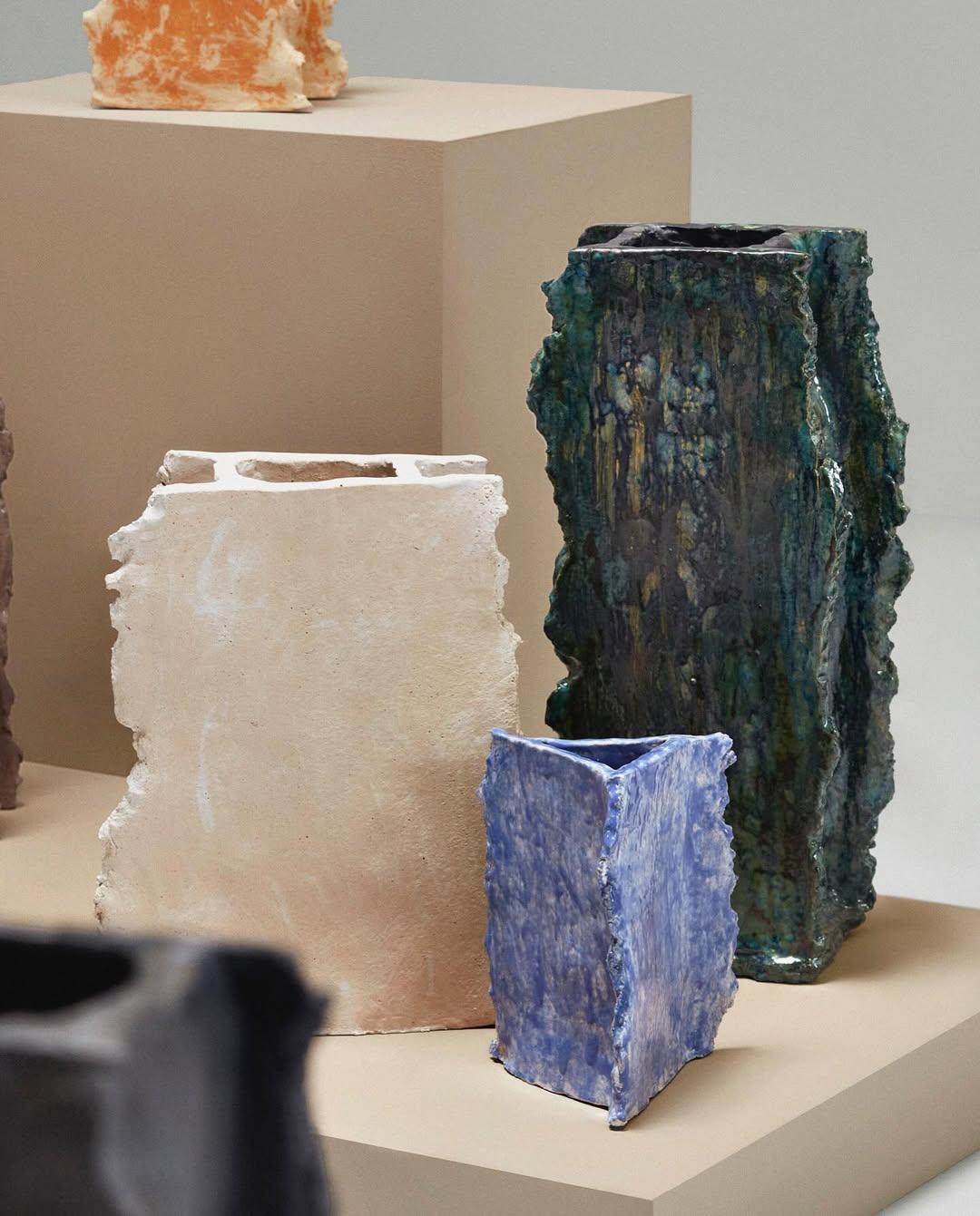 Contemporary Triangle Shape Glazed Ceramic Small Blue Table by Willem Van Hooff In New Condition For Sale In Geneve, CH