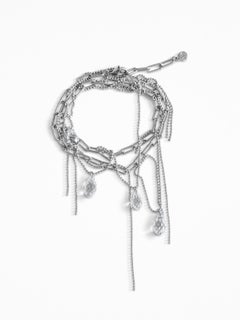 Ripped Chains Bracelet in Rhodium Plated Silver & Glass Crystals by O Sh