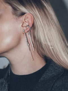 Ripped Chains Ear Set in Silver, Zirconia Studs & Glass Crystals by O Sh