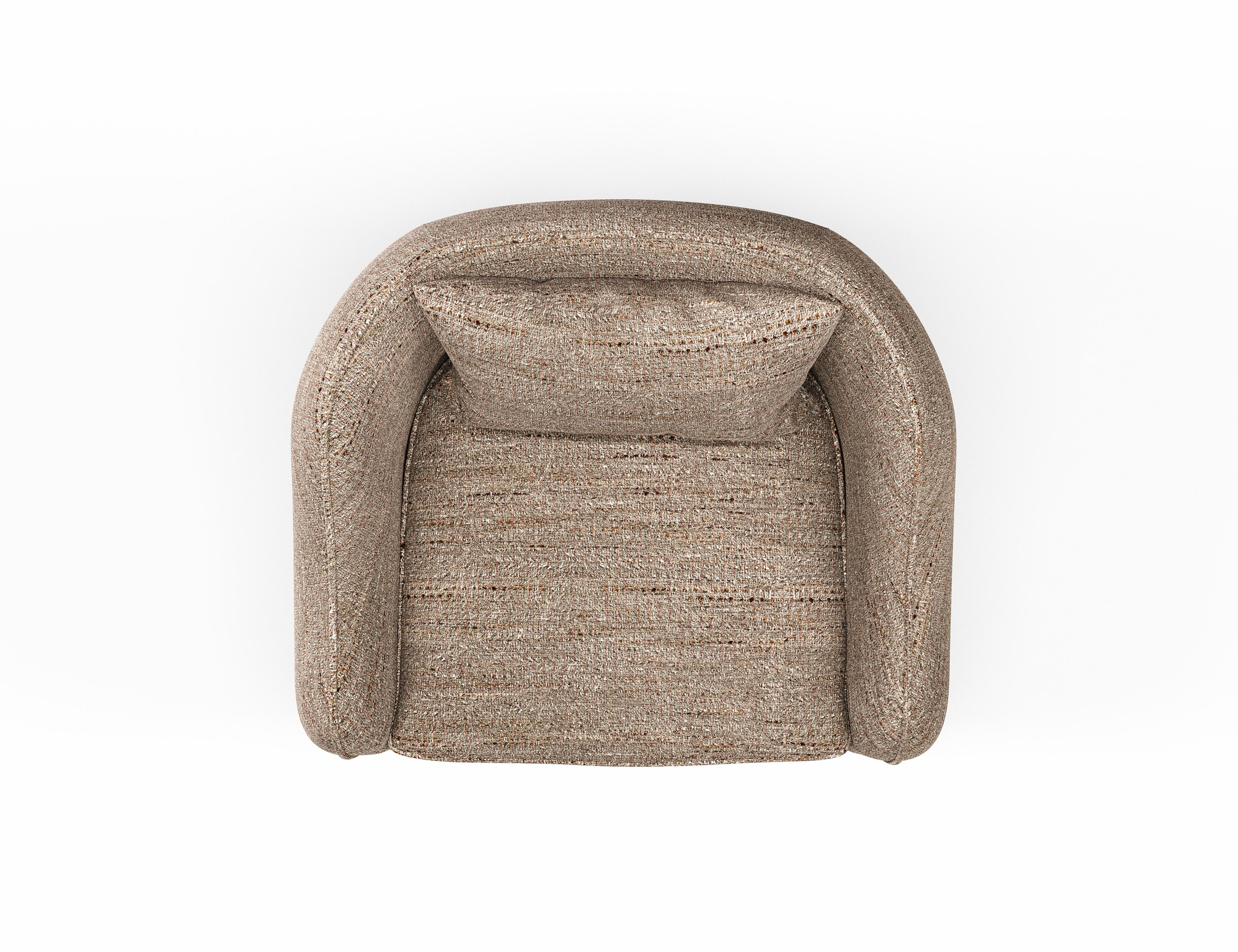 Ripple Armchair – Curved Silhouette with Sculptural Carved Wood Base In New Condition For Sale In NEW YORK, NY