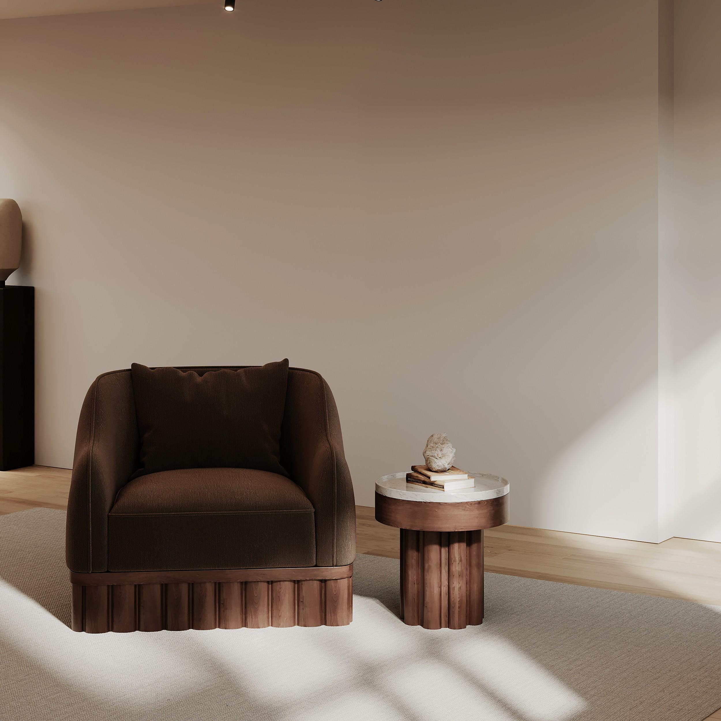 Poltrona Ripple - Silhouette curva con base scultorea in legno intagliato in vendita 1
