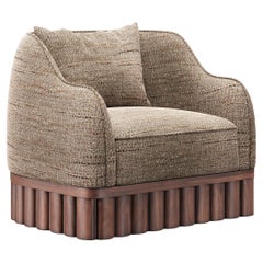 Ripple Armchair – Curved Silhouette with Sculptural Carved Wood Base