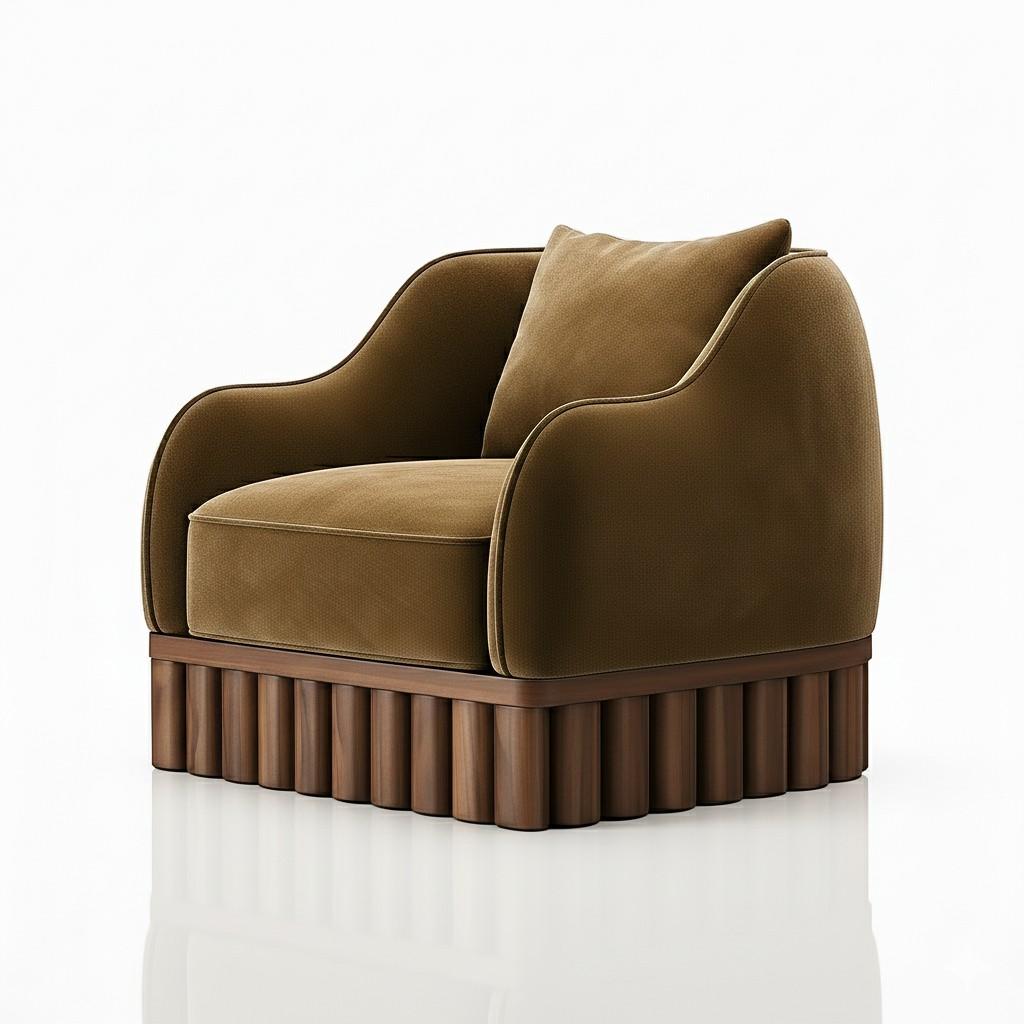 Portoghese Poltrona Ripple con base scultorea in Wood-Sidani Design in vendita