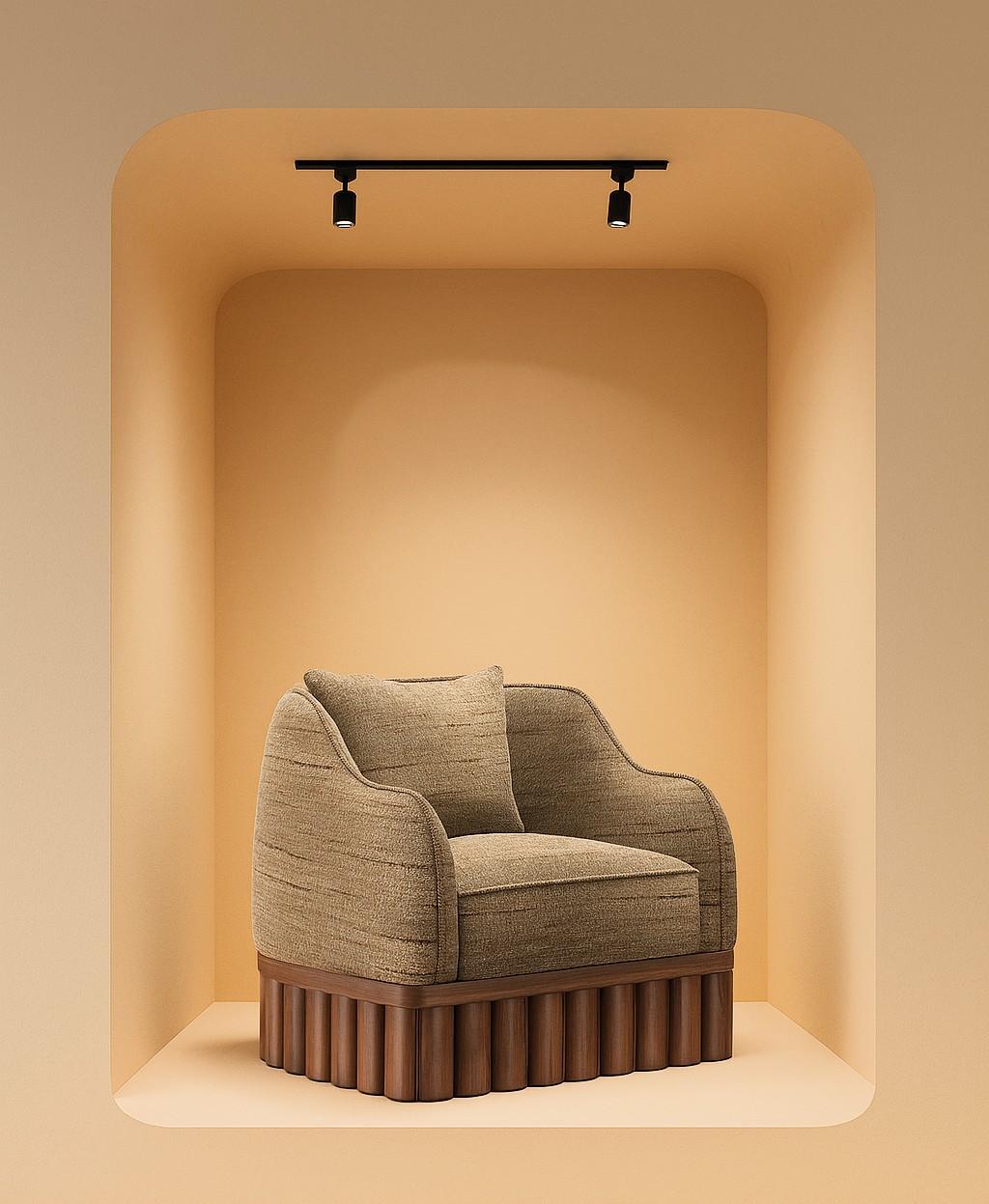 Sillón Ripple con base de madera escultural-Diseño Sidani Tapicería en venta