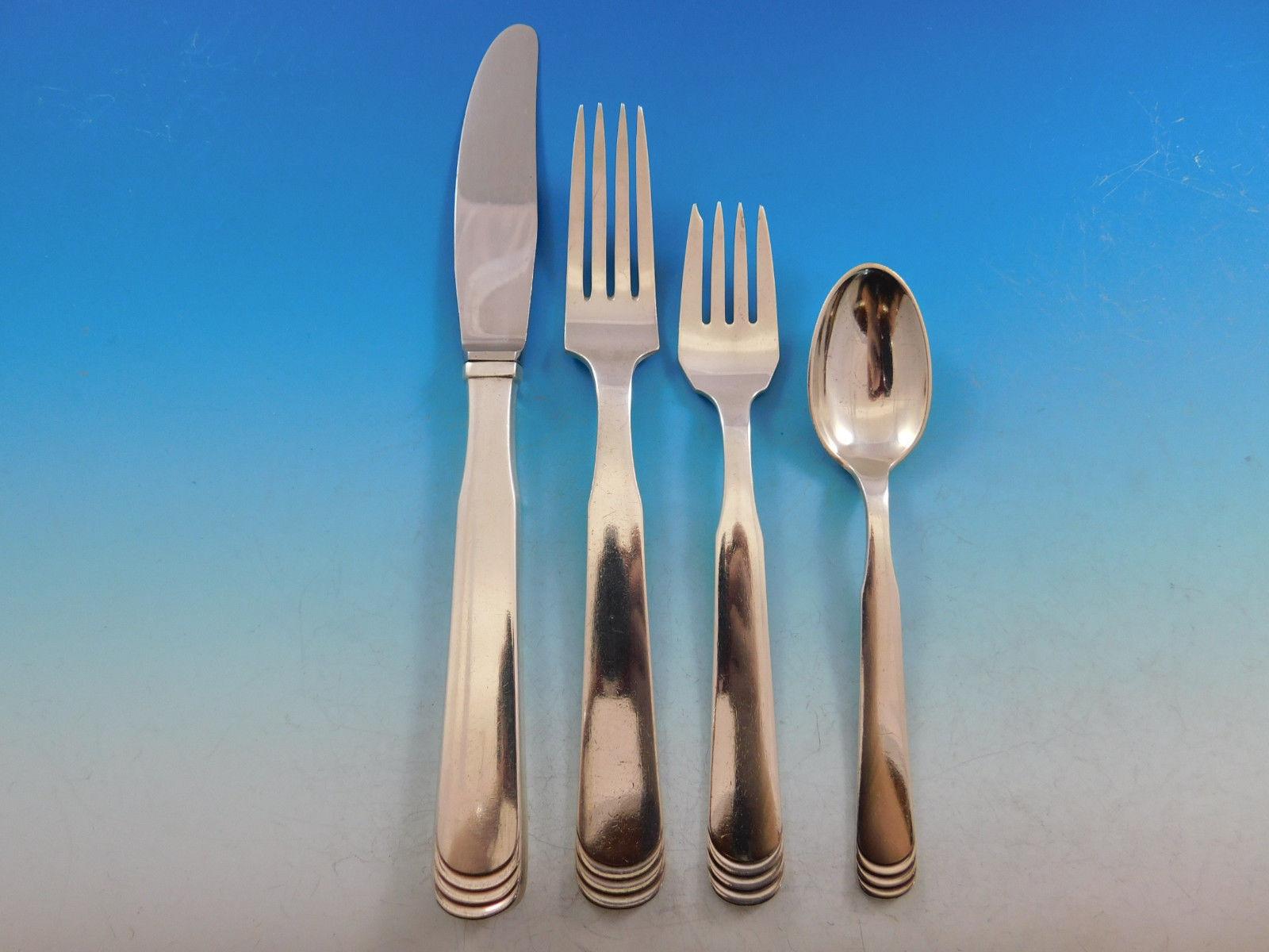 Ripple by Hans Hansen Danish Sterling Silver Flatware Set 8 Service 84 Pc Dinner In Excellent Condition In Big Bend, WI