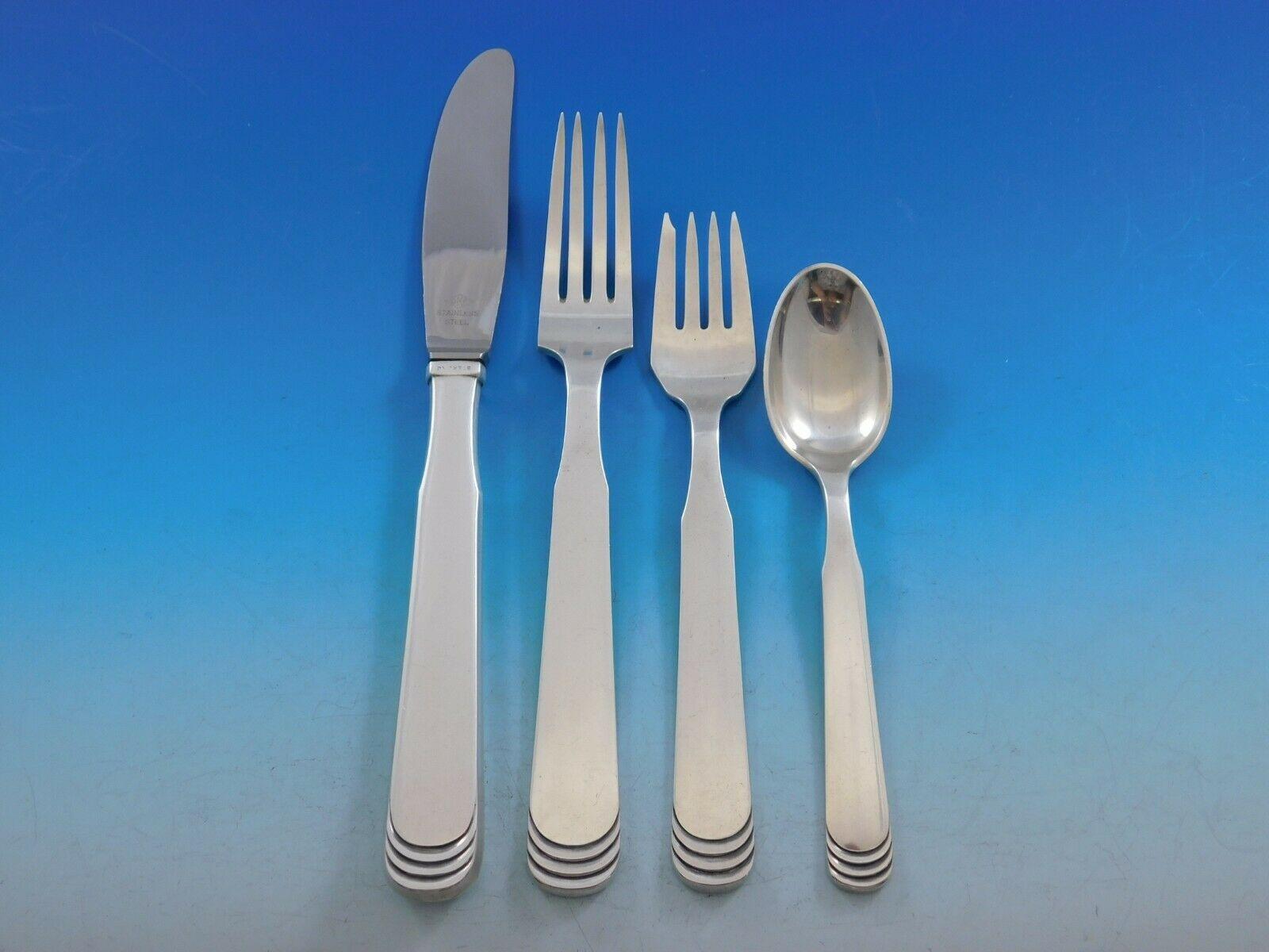 Ripple by Hans Hansen Danish Sterling Silver Flatware Set Service 66 Pcs Dinner In Excellent Condition In Big Bend, WI