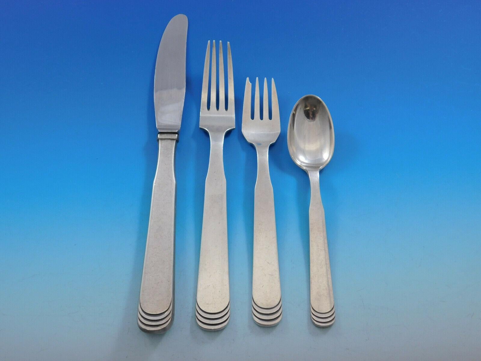Ripple by Hans Hansen Danish Sterling Silver Flatware Set Service 87 Pcs Dinner In Excellent Condition In Big Bend, WI