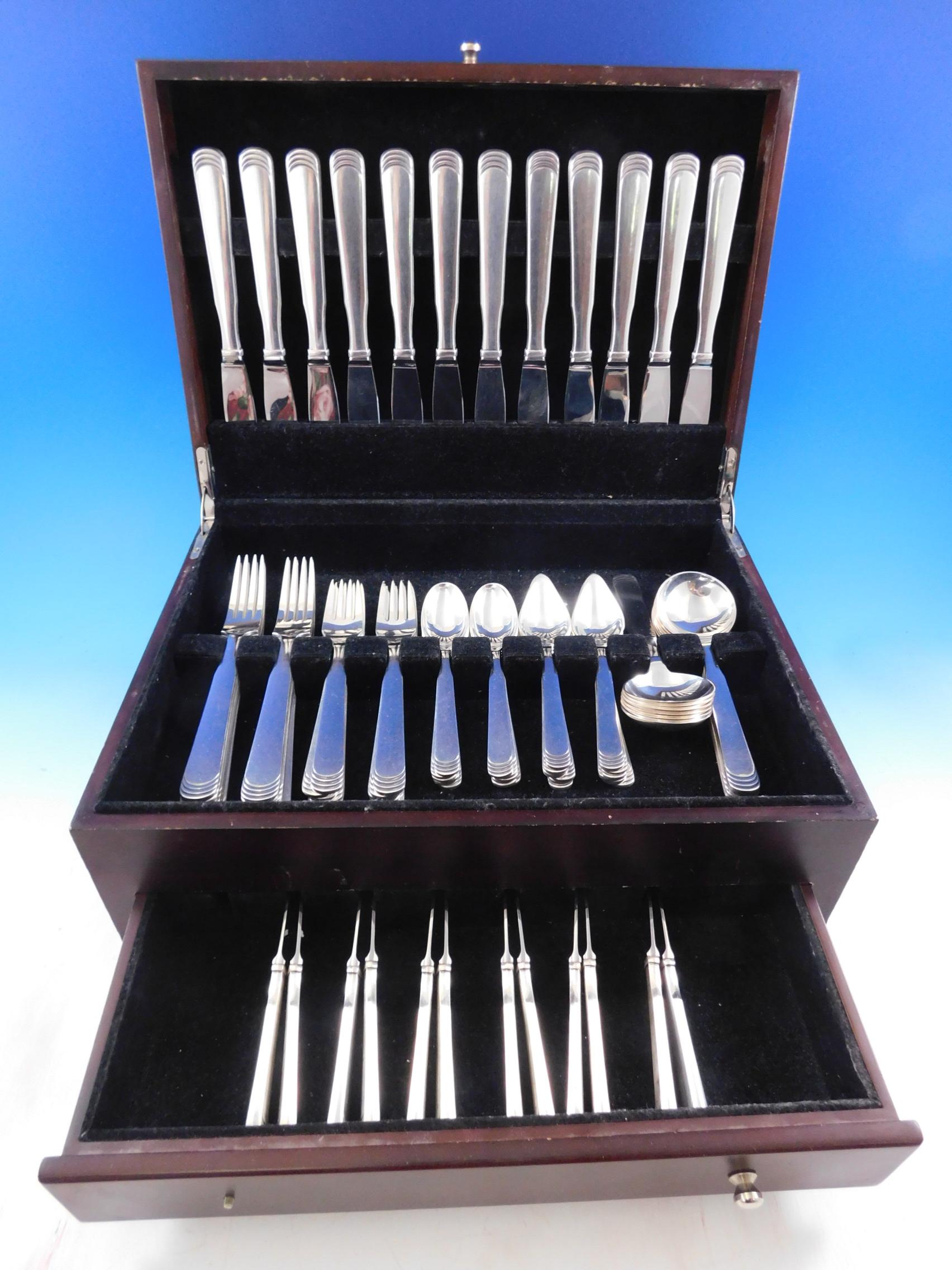 Hans Hansen started out in 1906 in Kolding and primarily made fine cutlery. Hans Hansen remained a prominent Danish company till its absorption into Royal Copenhagen in 1991. This is one of his most desirable patterns. The pieces are heavy and well