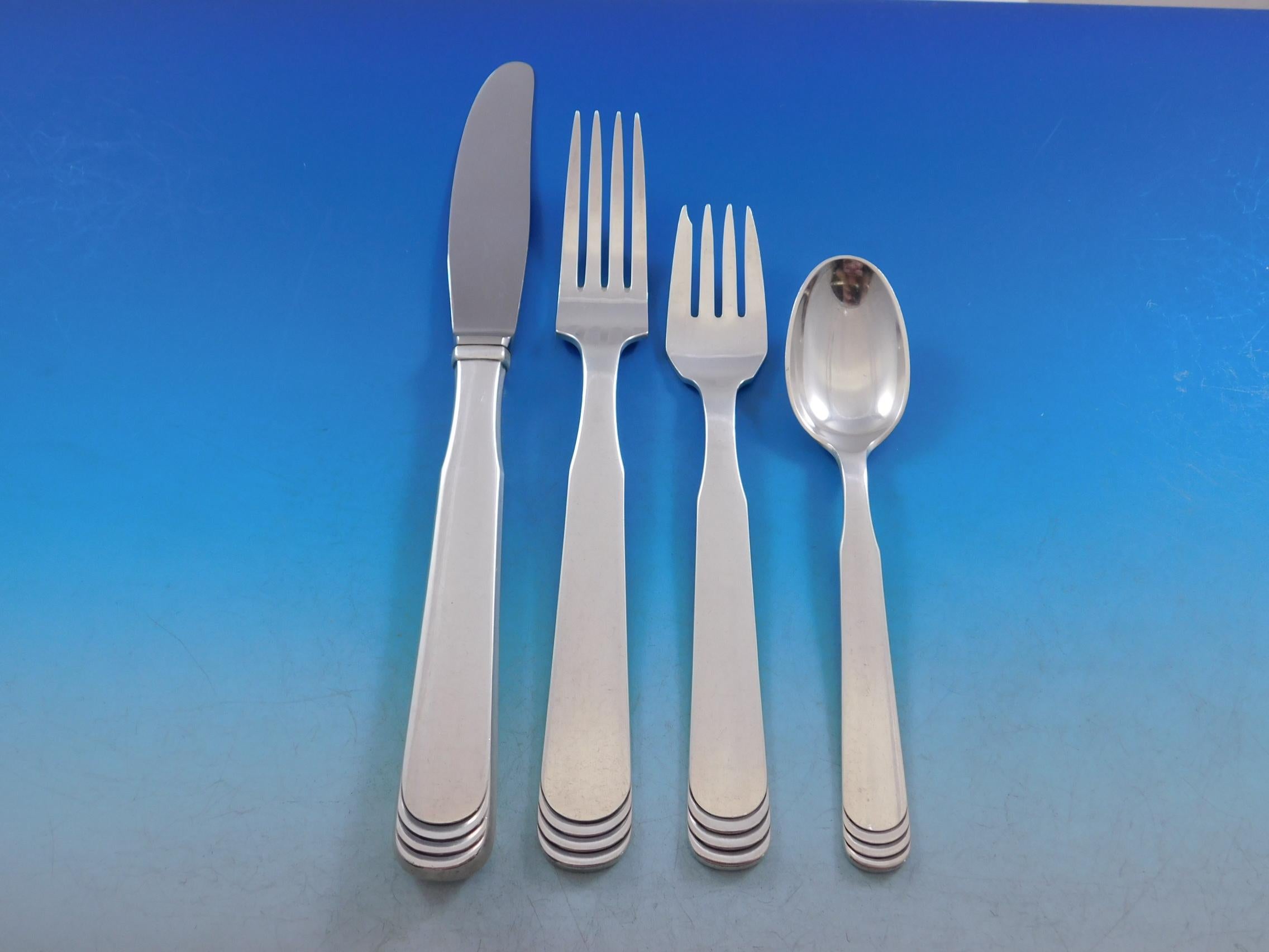 Ripple by Hans Hansen Sterling Silver Flatware Set for 12 Service 84 Pcs Dinner In Excellent Condition For Sale In Big Bend, WI