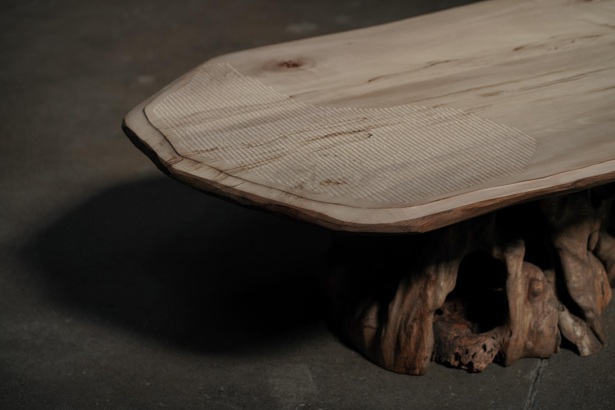 Japanese Live Edge Root Coffee Table with Organic Wood Slab Top For Sale