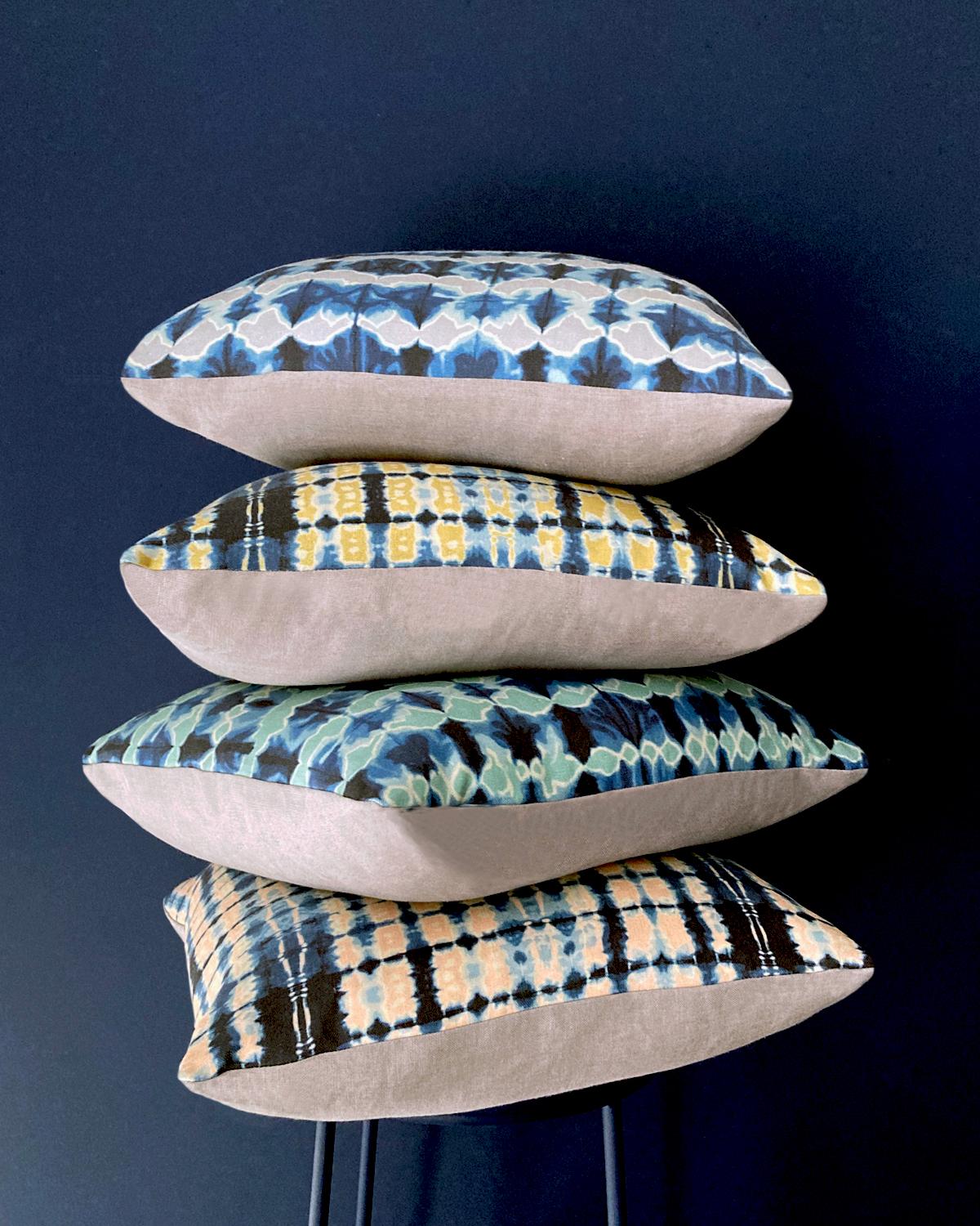 Ripple Fabric in Gold and Indigo, Belgian Linen (Fabric by the Yard) For Sale 3