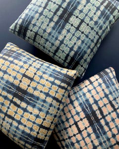 Ripple Fabric in Gold and Indigo, Belgian Linen (Fabric by the Yard)