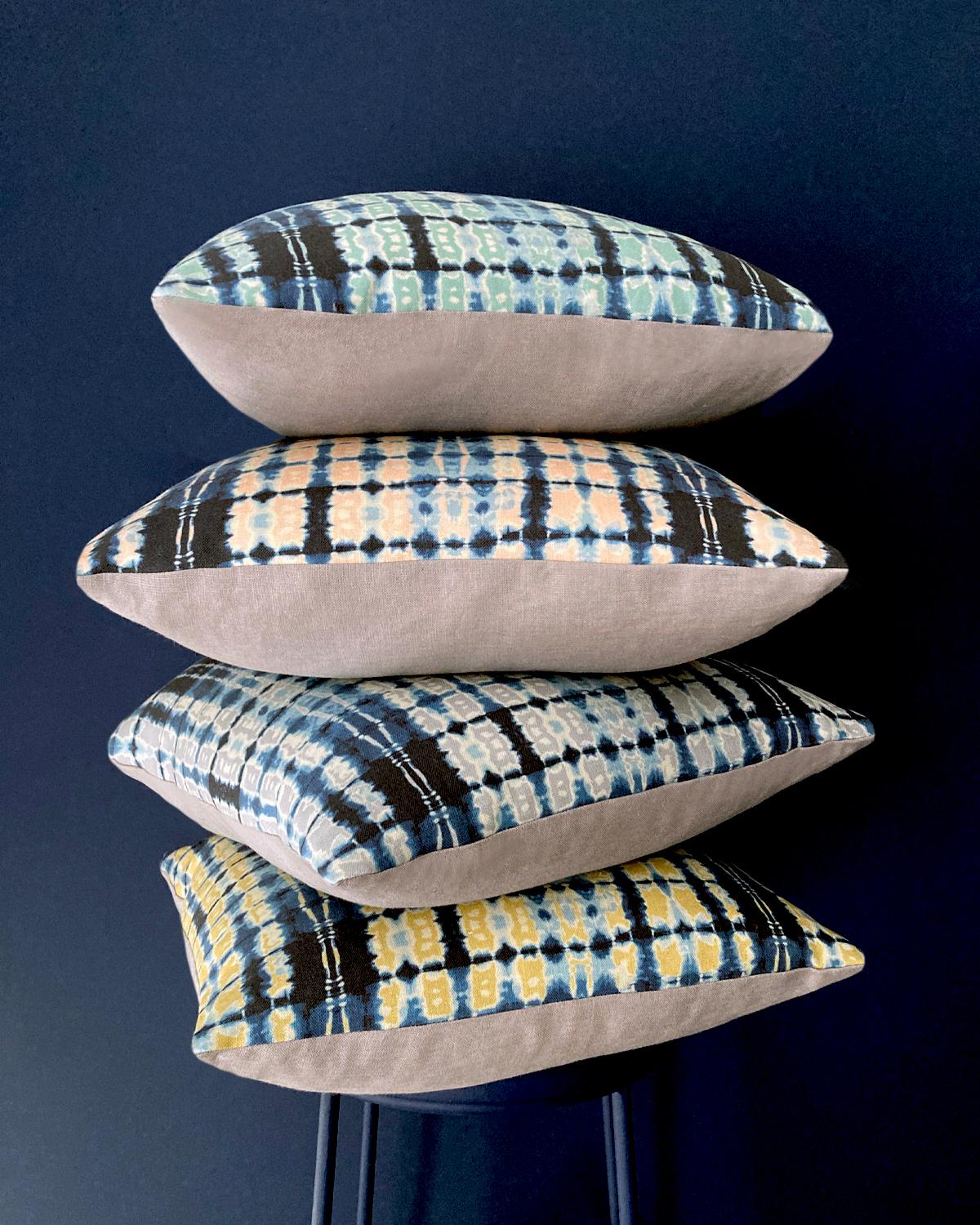 Woven Ripple Fabric in Gold and Indigo, Belgian Linen (Fabric by the Yard) For Sale