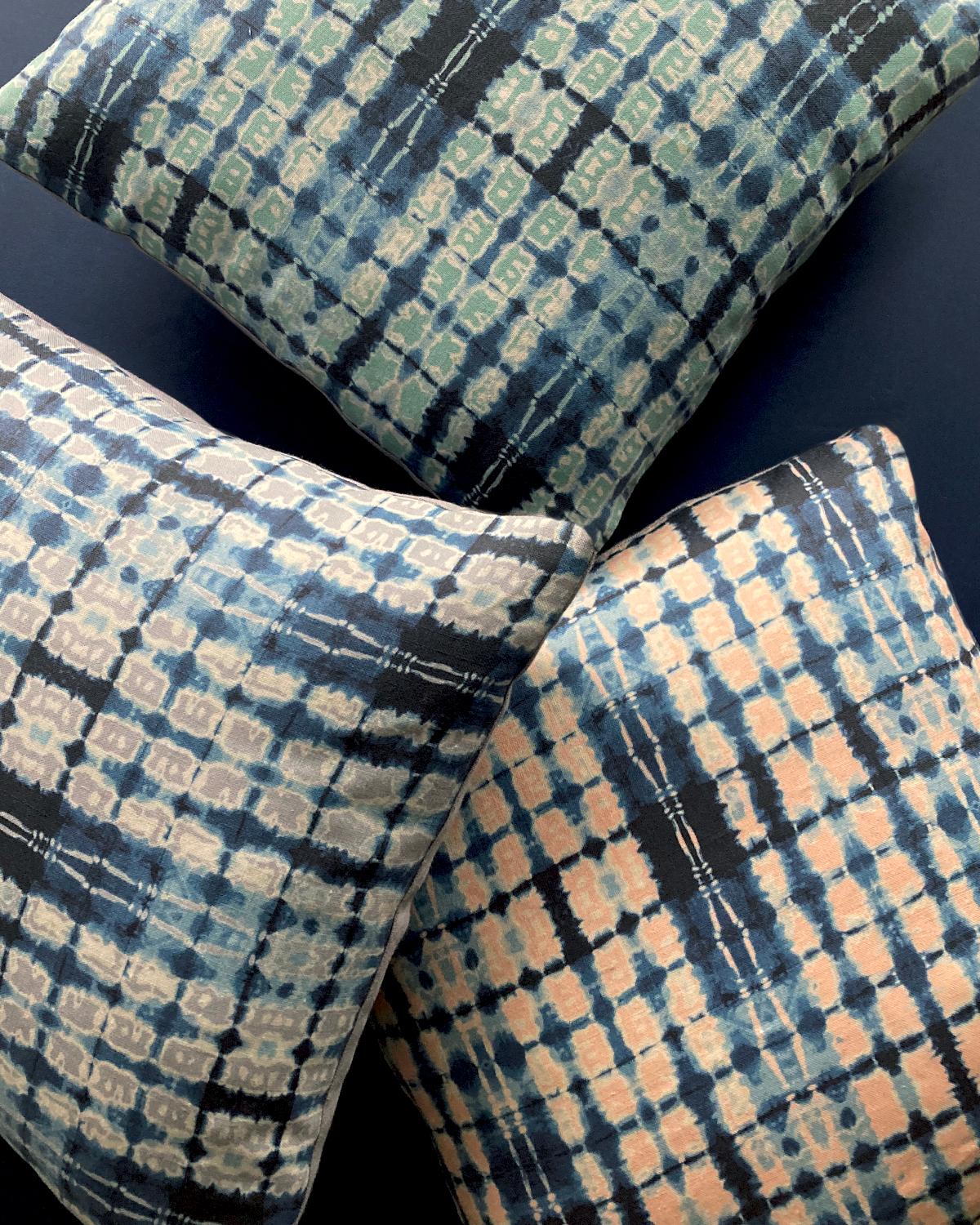 Contemporary Ripple Fabric in Gold and Indigo, Belgian Linen (Fabric by the Yard) For Sale