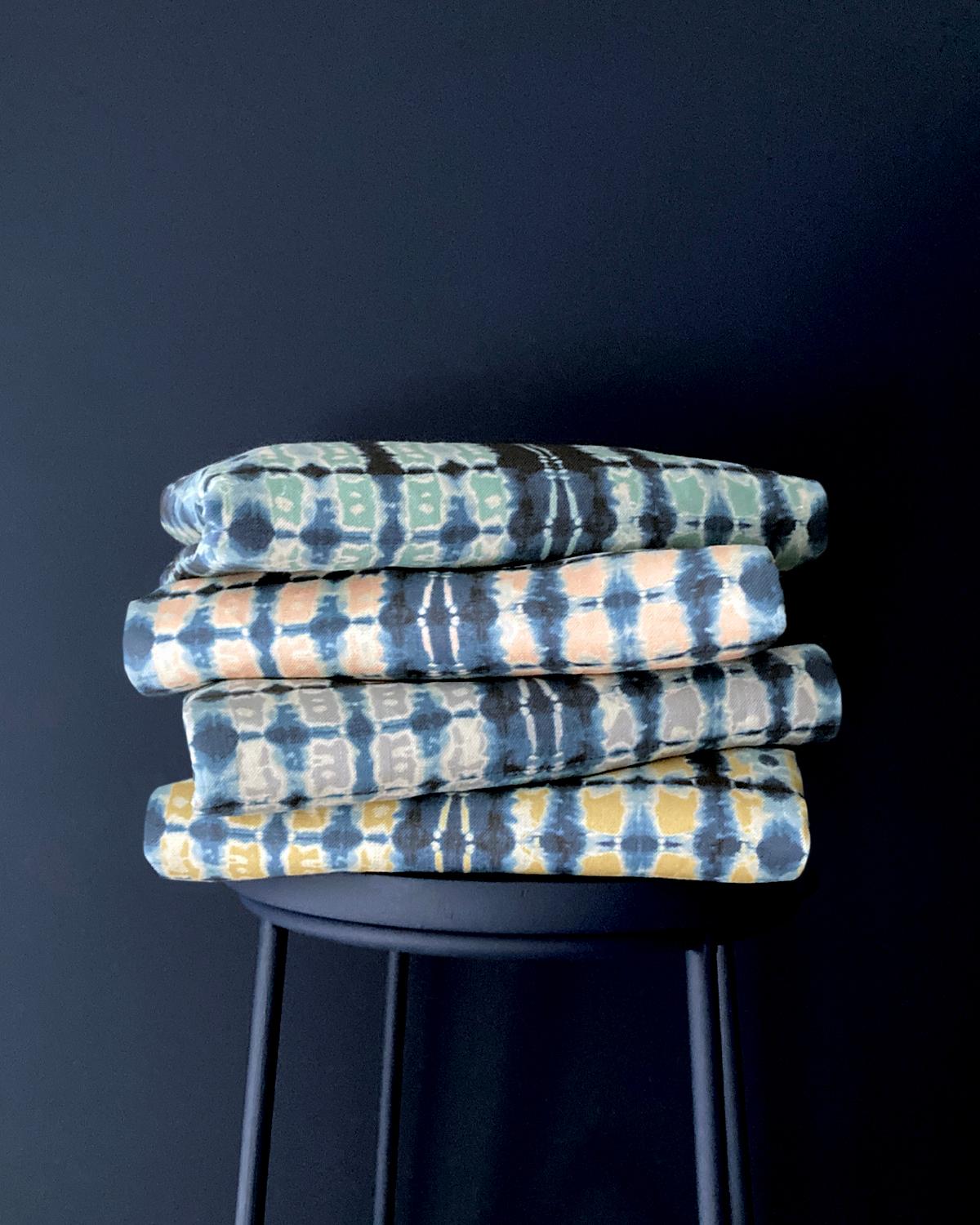 Ripple Fabric in Gold and Indigo, Belgian Linen (Fabric by the Yard) For Sale 2