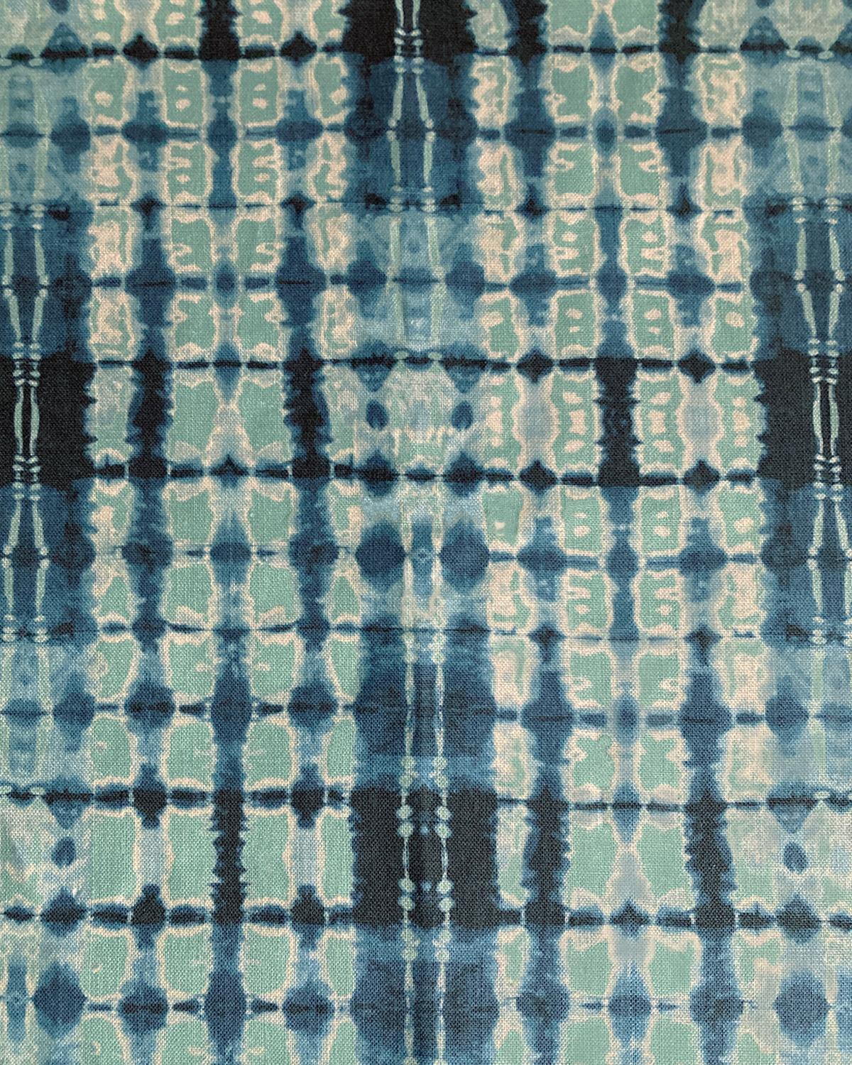 Modern Ripple Fabric in Jade and Indigo, Belgian Linen (Fabric by the Yard) For Sale