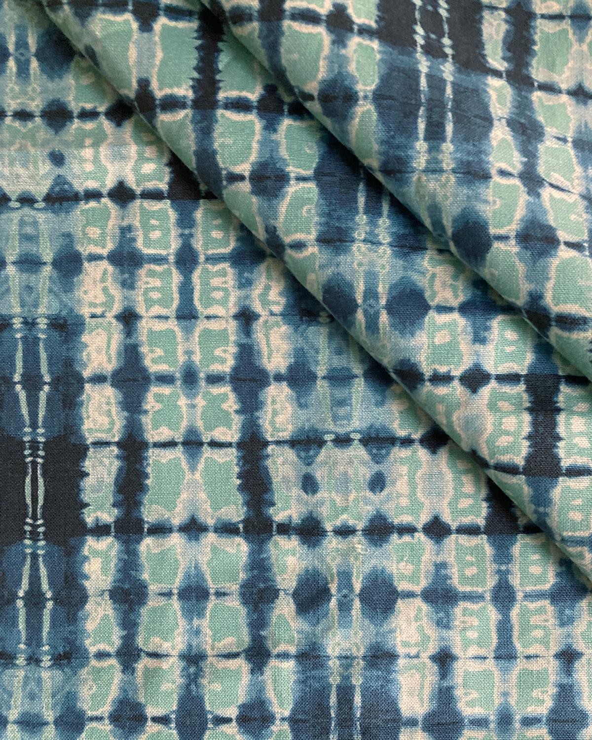 American Ripple Fabric in Jade and Indigo, Belgian Linen (Fabric by the Yard) For Sale