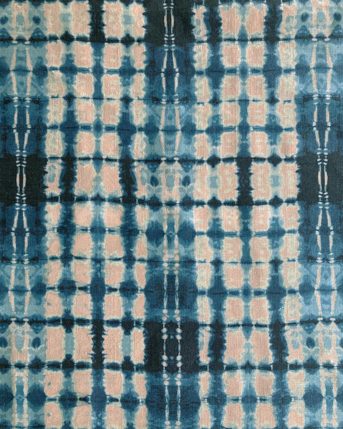 Modern Ripple Fabric in Rose and Indigo, Belgian Linen (Fabric by the Yard) For Sale