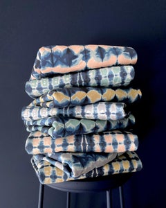 Ripple Fabric in Silver and Indigo, Belgian Linen (Fabric by the Yard)
