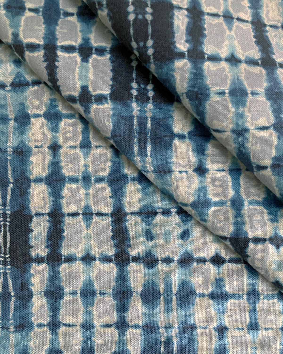 American Ripple Fabric in Silver and Indigo, Belgian Linen (Fabric by the Yard) For Sale