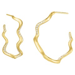 Used 14k Gold + Ethical Diamond AMANDA PEARL Ripple Hoop Earrings