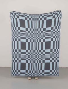 Ripple Knit Throw Blanket Textile in Powder Blue and Grey