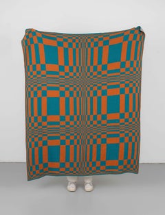 Ripple Knit Throw Blanket Textile in Sienna and Teal