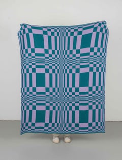 Ripple Knit Throw Blanket Textile in Teal and Lavender