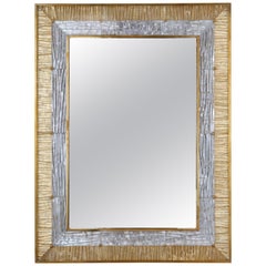 Ripple Mirror, Ribbed Murano Glass in Gold and Clear on a Natural Brass Frame