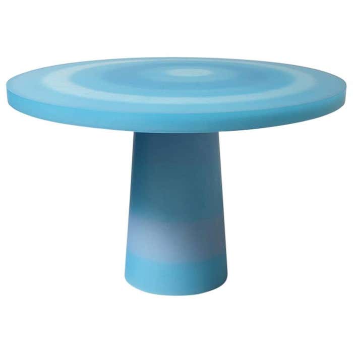 Contemporary Geometric Ripple Round Epoxy Resin Dining Table in Blue by ...