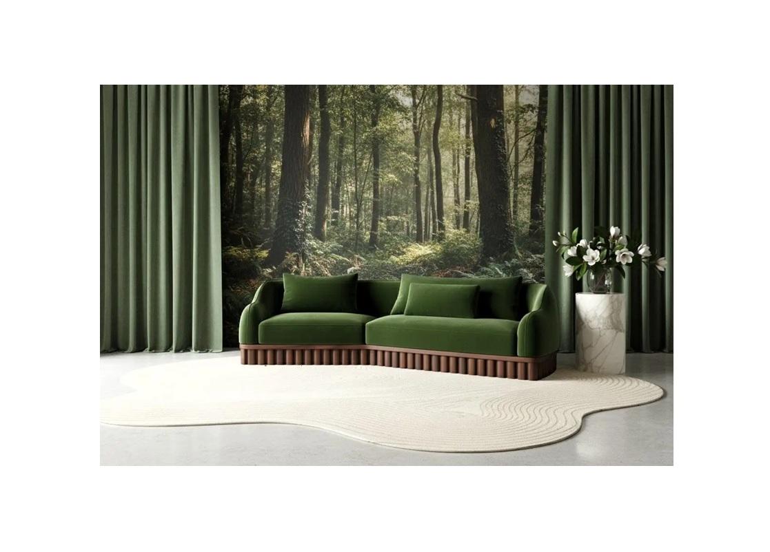 Hand-Crafted Ripple Sofa – Angular Curved Silhouette with Carved Wood Base-Sidani Design For Sale